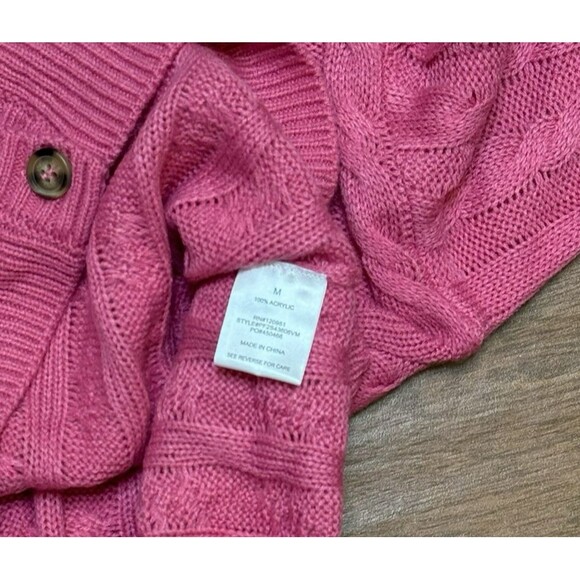 Pink Womens Cropped Cable Knit Cardigan Button-Up Barbiecore Rose Sz M NWT - Picture 6 of 7